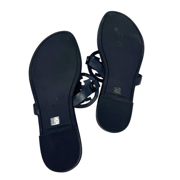 TORY BURCH Metal Miller Sandals in Navy Blue Gold Flip Flops Slides Size 7 - Picture 5 of 7